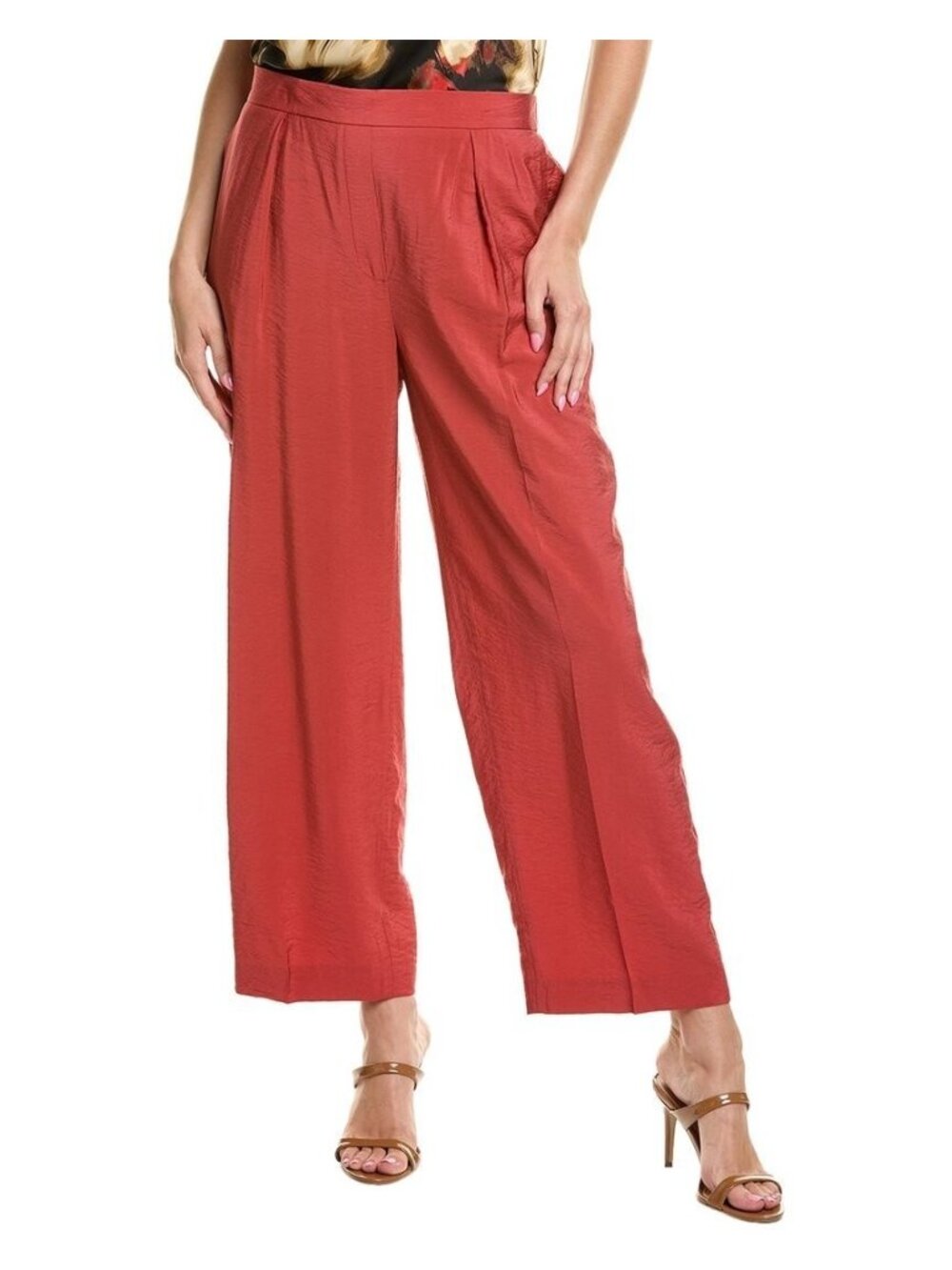 Anne Klein Women High rise Pull-On Wide-Leg Ankle Pants Size XL Brick Brown $89